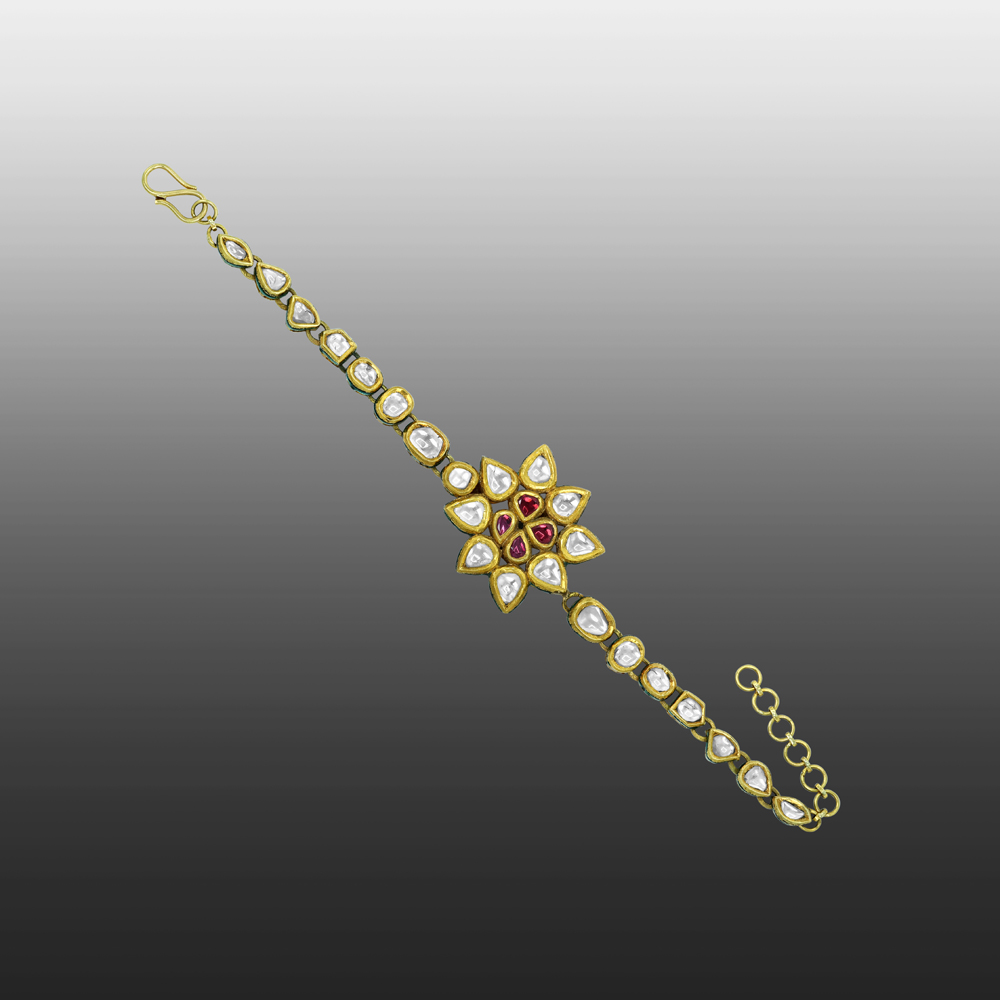 Floral Polki Diamond Bracelet with Rhodolite Accents